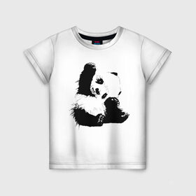 Детская футболка 3D с принтом Панда минимализм в Курске, 100% гипоаллергенный полиэфир | прямой крой, круглый вырез горловины, длина до линии бедер, чуть спущенное плечо, ткань немного тянется | animal | bear | beast | black | minimalism | panda | white | белое | животное | зверь | краски | медведь | минимализм | панда | чернила | черно белое | черное