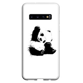 Чехол для Samsung Galaxy S10 с принтом Панда минимализм в Курске, Силикон | Область печати: задняя сторона чехла, без боковых панелей | Тематика изображения на принте: animal | bear | beast | black | minimalism | panda | white | белое | животное | зверь | краски | медведь | минимализм | панда | чернила | черно белое | черное