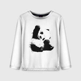 Детский лонгслив 3D с принтом Панда минимализм в Курске, 100% полиэстер | длинные рукава, круглый вырез горловины, полуприлегающий силуэт
 | animal | bear | beast | black | minimalism | panda | white | белое | животное | зверь | краски | медведь | минимализм | панда | чернила | черно белое | черное