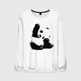 Мужской свитшот 3D с принтом Панда минимализм в Курске, 100% полиэстер с мягким внутренним слоем | круглый вырез горловины, мягкая резинка на манжетах и поясе, свободная посадка по фигуре | animal | bear | beast | black | minimalism | panda | white | белое | животное | зверь | краски | медведь | минимализм | панда | чернила | черно белое | черное