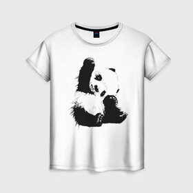 Женская футболка 3D с принтом Панда минимализм в Курске, 100% полиэфир ( синтетическое хлопкоподобное полотно) | прямой крой, круглый вырез горловины, длина до линии бедер | animal | bear | beast | black | minimalism | panda | white | белое | животное | зверь | краски | медведь | минимализм | панда | чернила | черно белое | черное