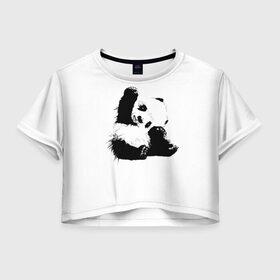 Женская футболка Crop-top 3D с принтом Панда минимализм в Курске, 100% полиэстер | круглая горловина, длина футболки до линии талии, рукава с отворотами | animal | bear | beast | black | minimalism | panda | white | белое | животное | зверь | краски | медведь | минимализм | панда | чернила | черно белое | черное