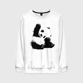Женский свитшот 3D с принтом Панда минимализм в Курске, 100% полиэстер с мягким внутренним слоем | круглый вырез горловины, мягкая резинка на манжетах и поясе, свободная посадка по фигуре | animal | bear | beast | black | minimalism | panda | white | белое | животное | зверь | краски | медведь | минимализм | панда | чернила | черно белое | черное