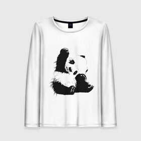 Женский лонгслив 3D с принтом Панда минимализм в Курске, 100% полиэстер | длинные рукава, круглый вырез горловины, полуприлегающий силуэт | animal | bear | beast | black | minimalism | panda | white | белое | животное | зверь | краски | медведь | минимализм | панда | чернила | черно белое | черное