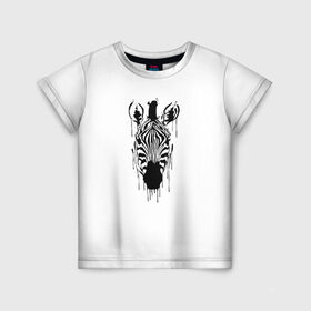 Детская футболка 3D с принтом Зебра минимализм в Курске, 100% гипоаллергенный полиэфир | прямой крой, круглый вырез горловины, длина до линии бедер, чуть спущенное плечо, ткань немного тянется | Тематика изображения на принте: animal | beast | black | minimalism | white | zebra | белое | животное | зверь | зебра | краски | минимализм | чернила | черно белое | черное