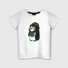 Детская футболка хлопок с принтом Крутой Пингвин в Курске, 100% хлопок | круглый вырез горловины, полуприлегающий силуэт, длина до линии бедер | бастард | крутой пингвин | пингвин | рисунок | хулиган