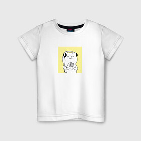 Детская футболка хлопок с принтом Релакс в Курске, 100% хлопок | круглый вырез горловины, полуприлегающий силуэт, длина до линии бедер | животные | кайф | кот | котик | кошка | музыка | отдых | песня | релакс | спокойствие