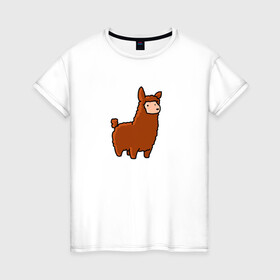 Женская футболка хлопок с принтом Лама в Курске, 100% хлопок | прямой крой, круглый вырез горловины, длина до линии бедер, слегка спущенное плечо | животное | лама | милая лама | пушистик | рисунок