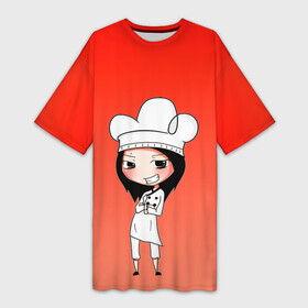 Платье-футболка 3D с принтом Повар девушка манга в Курске,  |  | Тематика изображения на принте: аниме | арт | готовка | градиент | девочка | девушка | детский | еда | кавай | манга | мило | мультяшный | персонаж | повар | рисунок | чиби