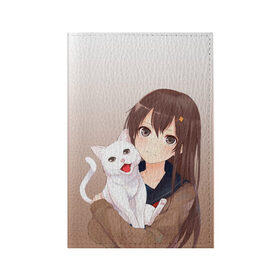 Обложка для паспорта матовая кожа с принтом Девочка и белый кот аниме в Курске, натуральная матовая кожа | размер 19,3 х 13,7 см; прозрачные пластиковые крепления | аниме | белый котенок | градиент | девочка | девушка | детский | кавай | кот | кошка | манга | мило | мультяшный | персонаж | рисунок