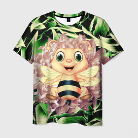Мужская футболка 3D с принтом пчелка жужа в Курске, 100% полиэфир | прямой крой, круглый вырез горловины, длина до линии бедер | art | casual | арт | весна | градиент | минимализм | пчела | пчелка | структура | текстура | цветок