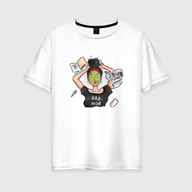 Женская футболка хлопок Oversize с принтом Лучшая мама в Курске, 100% хлопок | свободный крой, круглый ворот, спущенный рукав, длина до линии бедер
 | mom | котик | лучшая мама | мама | супер мама
