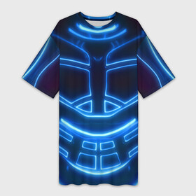 Платье-футболка 3D с принтом Неоновая броня | Neon Armor в Курске,  |  | cyberpunk 2077 | абстракция | броня | неон | синяя | текстура | трон