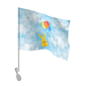Флаг для автомобиля с принтом Харитон на воздушных шариках в Курске, 100% полиэстер | Размер: 30*21 см | Тематика изображения на принте: воздушные шары | детям | желейный заяц | зайчики | заяц | заяц харитон | звери | кролик | небо | харитошка