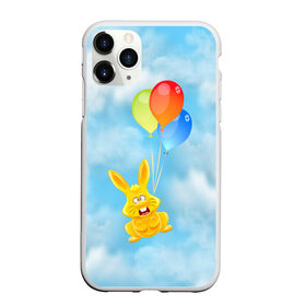 Чехол для iPhone 11 Pro Max матовый с принтом Харитон на воздушных шариках в Курске, Силикон |  | воздушные шары | детям | желейный заяц | зайчики | заяц | заяц харитон | звери | кролик | небо | харитошка