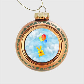 Стеклянный ёлочный шар с принтом Харитон на воздушных шариках в Курске, Стекло | Диаметр: 80 мм | воздушные шары | детям | желейный заяц | зайчики | заяц | заяц харитон | звери | кролик | небо | харитошка