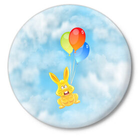 Значок с принтом Харитон на воздушных шариках в Курске,  металл | круглая форма, металлическая застежка в виде булавки | воздушные шары | детям | желейный заяц | зайчики | заяц | заяц харитон | звери | кролик | небо | харитошка