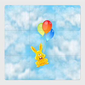 Магнитный плакат 3Х3 с принтом Харитон на воздушных шариках в Курске, Полимерный материал с магнитным слоем | 9 деталей размером 9*9 см | воздушные шары | детям | желейный заяц | зайчики | заяц | заяц харитон | звери | кролик | небо | харитошка