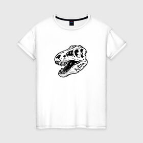 Женская футболка хлопок с принтом Череп Тираннозавра в Курске, 100% хлопок | прямой крой, круглый вырез горловины, длина до линии бедер, слегка спущенное плечо | динозавр | минимализм | рисунок | тираннозавра | череп | череп тираннозавра