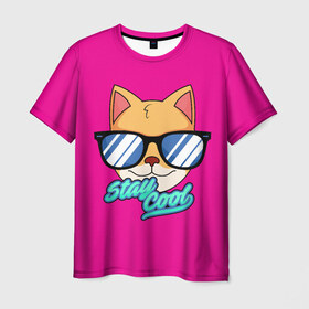 Мужская футболка 3D с принтом Очковая кошка в Курске, 100% полиэфир | прямой крой, круглый вырез горловины, длина до линии бедер | Тематика изображения на принте: домашняя кошка | кошка | мелус кот | милый кот | мышка | очки | очковая кошка | персидская кошка | русская кошка | французская кошка