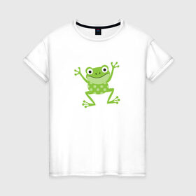 Женская футболка хлопок с принтом Лягушка в Курске, 100% хлопок | прямой крой, круглый вырез горловины, длина до линии бедер, слегка спущенное плечо | животное | лягушка | лягушонок | милый лягушонок | минимализм | рисунок