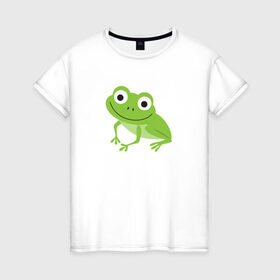 Женская футболка хлопок с принтом Лягушонок в Курске, 100% хлопок | прямой крой, круглый вырез горловины, длина до линии бедер, слегка спущенное плечо | животное | лягушка | лягушонок | минимализм | рисунок