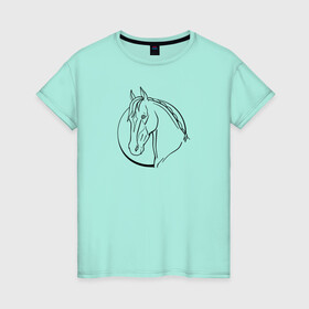 Женская футболка хлопок с принтом Лошадь - линейный рисунок в Курске, 100% хлопок | прямой крой, круглый вырез горловины, длина до линии бедер, слегка спущенное плечо | голова | животное | линейный | лошадь | рисунок