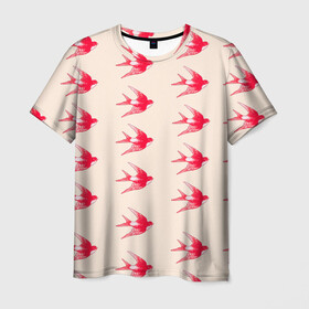 Мужская футболка 3D с принтом Синицы в Курске, 100% полиэфир | прямой крой, круглый вырез горловины, длина до линии бедер | быстрая | девочкам | девушкам | красная птица | птица | птицы | розовая | синица | синицы | стриж | стрижы