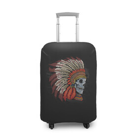 Чехол для чемодана 3D с принтом Череп Индейца в Курске, 86% полиэфир, 14% спандекс | двустороннее нанесение принта, прорези для ручек и колес | америка | индеец | племя | череп | черный