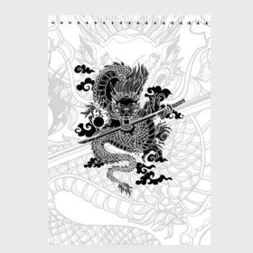 Скетчбук с принтом ДРАКОН | DRAGON в Курске, 100% бумага
 | 48 листов, плотность листов — 100 г/м2, плотность картонной обложки — 250 г/м2. Листы скреплены сверху удобной пружинной спиралью | anime | china | dragon | japan | katana | samurai | smoke | snake | sword | tattoo | аниме | дракон | дым | змей | катана | китай | меч | самурай | тату | татуировка | япония