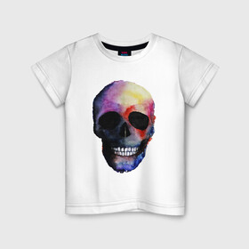 Детская футболка хлопок с принтом Акварельный череп в Курске, 100% хлопок | круглый вырез горловины, полуприлегающий силуэт, длина до линии бедер | Тематика изображения на принте: акварельный череп | анархия | скелет | череп