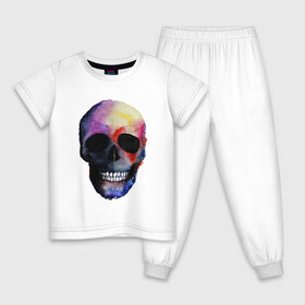 Детская пижама хлопок с принтом Акварельный череп в Курске, 100% хлопок |  брюки и футболка прямого кроя, без карманов, на брюках мягкая резинка на поясе и по низу штанин
 | Тематика изображения на принте: акварельный череп | анархия | скелет | череп