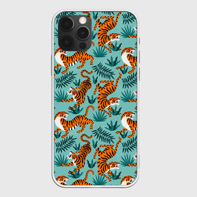 Чехол для iPhone 12 Pro Max с принтом Рычащие Тигры Паттерн в Курске, Силикон |  | black | cat | chill | relax | tiger | животные | коралловый | кот | кошки | лев | леопарды | отдых | паттерн | полосатый | полосы | растения | тигры | узор | цветы
