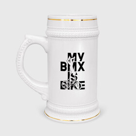 Кружка пивная с принтом MY BMX IS BIKE в Курске,  керамика (Материал выдерживает высокую температуру, стоит избегать резкого перепада температур) |  объем 630 мл | 4 | 5 | five | games | grand theft auto | gta | gta v | los santos | online | rockstar | san andreas | великое авто воровство | гта | гташка | игры | логотип | лос сантос | майкл | мафия | ограбление | онлайн | пеф | рокстар | самп | сан андреас 