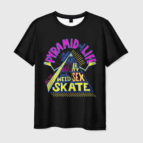 Мужская футболка 3D с принтом Суть жизни в Курске, 100% полиэфир | прямой крой, круглый вырез горловины, длина до линии бедер | art | life | music | pyramid | skate | smoke | work | жизнь | мем | мемы | музыка | пирамида | работа | смысл | стиль | треугольник