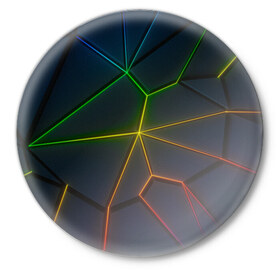 Значок с принтом НЕОНОВЫЕ ПЛИТЫ | 3D ПЛИТЫ в Курске,  металл | круглая форма, металлическая застежка в виде булавки | 3d | 3д | abstraction | neon | steel | абстракция | взрыв | неон | неоновые | плиты | разлом | соты | стекло | стеклянный