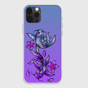 Чехол для iPhone 12 Pro Max с принтом Рыбы и цветы в Курске, Силикон |  | весна | градиент | двое | нереальное сочетание | пара | подводный мир | рыбки | рыбы | узор | фиолетовый | цветы