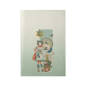 Обложка для паспорта матовая кожа с принтом девушка кимоно зима Япония кот в Курске, натуральная матовая кожа | размер 19,3 х 13,7 см; прозрачные пластиковые крепления | аниме | девушка | зима | кимоно | кот | снегирь | стиль | традиционная одежда | тросник | фонарь | япония