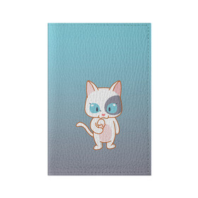 Обложка для паспорта матовая кожа с принтом кот с мороженкой в Курске, натуральная матовая кожа | размер 19,3 х 13,7 см; прозрачные пластиковые крепления | голубые глаза | кот | котенок | котик | кошак | мороженка | мороженко | мороженое | прямоходячий | рисунок | рожок
