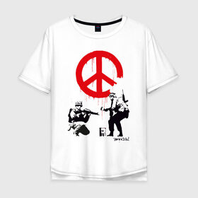 Мужская футболка хлопок Oversize с принтом Make peace no war | Banksy в Курске, 100% хлопок | свободный крой, круглый ворот, “спинка” длиннее передней части | art | banksy | street art | арт | бэнкси | граффити | со смыслом | сосмыслом | стритарт