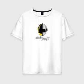 Женская футболка хлопок Oversize с принтом Daft Punk в Курске, 100% хлопок | свободный крой, круглый ворот, спущенный рукав, длина до линии бедер
 | daft punk | music | дафт панк | музыка | музыкальная группа | музыкант | робот