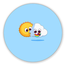 Коврик для мышки круглый с принтом Ребёнок солнца и дождя в Курске, резина и полиэстер | круглая форма, изображение наносится на всю лицевую часть | детские рисунки | дождь | облако | погода | радуга | ребёнок солнца и дождя | родители | синий фон | солнце