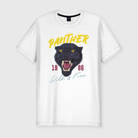 Мужская футболка хлопок Slim с принтом Пантера в Курске, 92% хлопок, 8% лайкра | приталенный силуэт, круглый вырез ворота, длина до линии бедра, короткий рукав | 1986 | panther | wild | дикая | кошка | крупная кошка | пантера