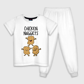 Детская пижама хлопок с принтом Веселые наггетсы в Курске, 100% хлопок |  брюки и футболка прямого кроя, без карманов, на брюках мягкая резинка на поясе и по низу штанин
 | Тематика изображения на принте: chicken nuggets | еда | живая еда | наггетсы | чикен наггетс