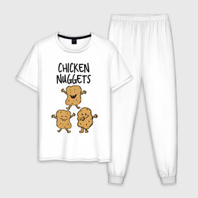 Мужская пижама хлопок с принтом Веселые наггетсы в Курске, 100% хлопок | брюки и футболка прямого кроя, без карманов, на брюках мягкая резинка на поясе и по низу штанин
 | chicken nuggets | еда | живая еда | наггетсы | чикен наггетс