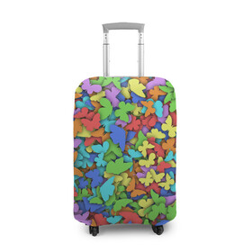 Чехол для чемодана 3D с принтом Разноцветные бабочки в Курске, 86% полиэфир, 14% спандекс | двустороннее нанесение принта, прорези для ручек и колес | 8 марта | бабочка | мотылёк | мотыльки | насекомые | паттерн | радуга