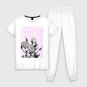 Женская пижама хлопок с принтом LETITBLOOM в Курске, 100% хлопок | брюки и футболка прямого кроя, без карманов, на брюках мягкая резинка на поясе и по низу штанин | 8 марта | весна | девушке | женский | мама | подарок | топ | тренд | феминизм | цветы