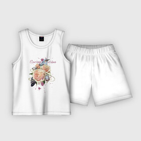 Детская пижама с шортами хлопок с принтом Spring vibes в Курске,  |  | Тематика изображения на принте: 8 марта | весна | девушке | женский | мама | подарок | топ | тренд | феминизм | цветы