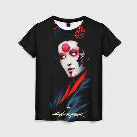 Женская футболка 3D с принтом Cyberpunk 2077 самурай в Курске, 100% полиэфир ( синтетическое хлопкоподобное полотно) | прямой крой, круглый вырез горловины, длина до линии бедер | cuberpunk 2077 | ви | джонни сильверхенд | киану ривз | мелиса | рок н рол | самурай
