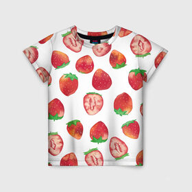 Детская футболка 3D с принтом Клубничка в Курске, 100% гипоаллергенный полиэфир | прямой крой, круглый вырез горловины, длина до линии бедер, чуть спущенное плечо, ткань немного тянется | клубника | клубничка | красная ягода | много клубники | ягода